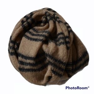 Wooden Ships Mohair Wool Blend Knit Infinity Scarf Tan Black Stripes